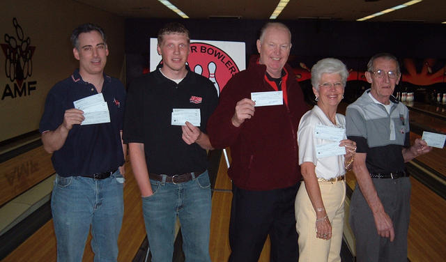 AMF RITZ LANES-YEAR END CLASSIC DIV. WINNERSDEC. 16 & 17, 2006(L to R)T.Chad Hall CHAMPION, Monty Chrans 2nd,Gordon