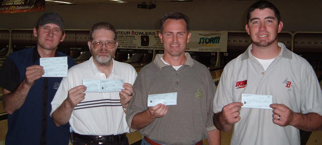 AMF HILLTOP - WINNERS
September 17, 2005
(L to R)
Chris Robinson 3rd, Randy Lindsey 2nd, 
Kelly O'Driscoll CHAMPION, Danny U
