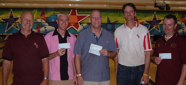ALLSTAR SANDY LANES TOURNAMENT WINNERS
JULY 1 & 2, 2006
(L to R) Kent Larsen 4th, 
Chad Hall 3rd, 
Jeff Foster CHAMPION,