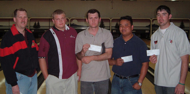 HILLTOP LANES-WINNERS APRIL 23 & 24, 2005 (L to R)
Michael Gibbs 4th, Kyle Bodily 2nd, Chris Robinson CHAMPION,
"Big