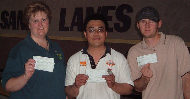 ALLSTAR SANDY LANES MASTER DIV. WINNERSMAY 1, 2005(L to R) Becky Huffman 2nd, Dave Sase CHAMPION, Chris A. Robinson 3rd