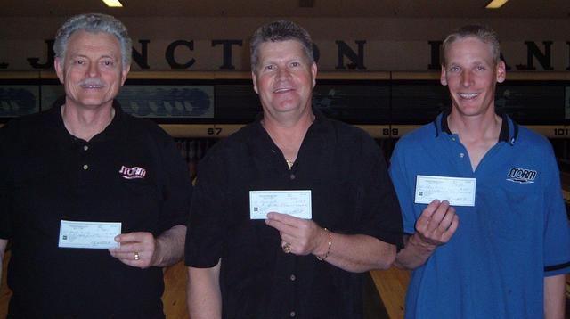 JUNCTION LANES MASTER DIV. WINNERS APRIL 9 & 10, 2005(L to R) Darrell Karpinski 3rd, Maury Jacobs CHAMPION,Adam Pierce 2nd