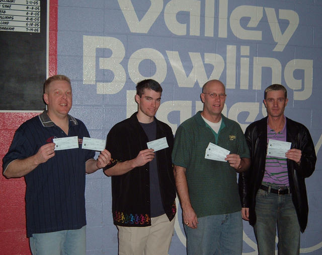 VALLEY LANES MASTER DIV. WINNERSFEBRUARY 11 & 12, 2006(L to R) Dave Ingraham 3rd, Cameron Foster 4th, Jeff Foster CHAMPION