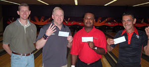 AMF RITZ LANES TOURNAMENT WINNERS
SEPT. 9 & 10, 2006
(L to R) Jeff Connor 4th,
Dave Ingraham CHAMPION,
Tye Reynolds 2nd,