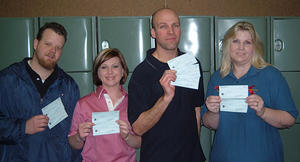 AMF RITZ LANES TOURNAMENT - WINNERS
MARCH 18 & 19, 2006
(L to R) Brad Bushnell 4th,
Julie Anderson 2nd,
Martin Bedford C